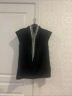 Zara Black Sleeveless Mock Neck Top with matching necklace